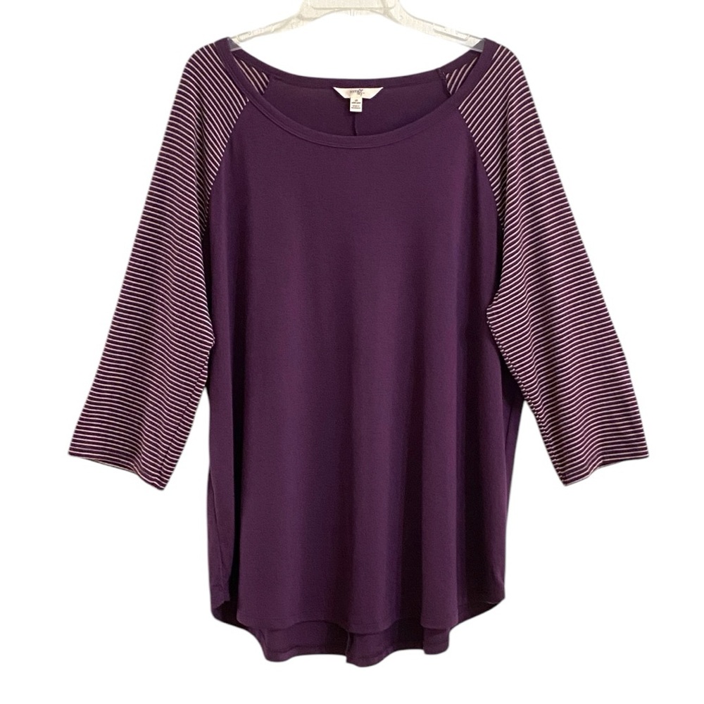 Purple Women's Baseball Jersey Type Tee with Striped Sleeved Sz 1X